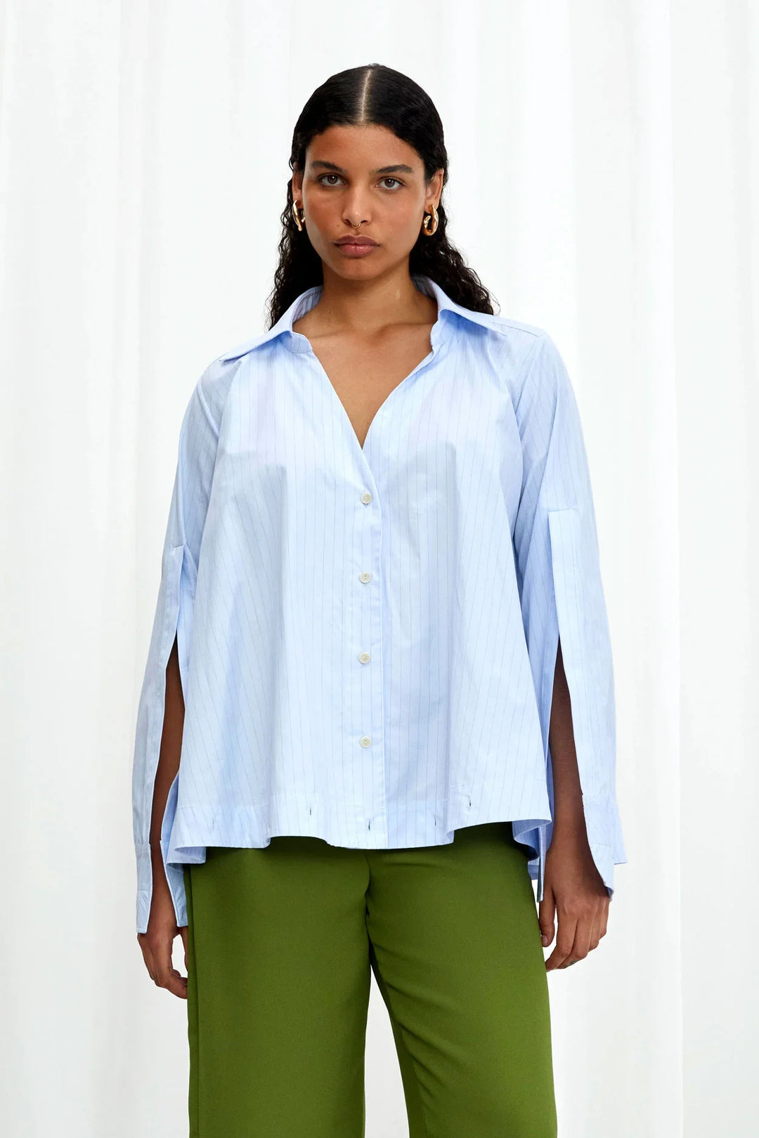 Chemise Fracture, chemise trapèze en coton bleu