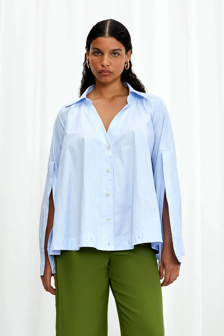 Chemise Fracture, chemise trapèze en coton bleu