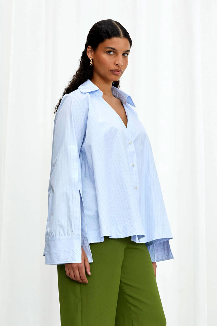 Chemise Fracture, chemise trapèze en coton bleu