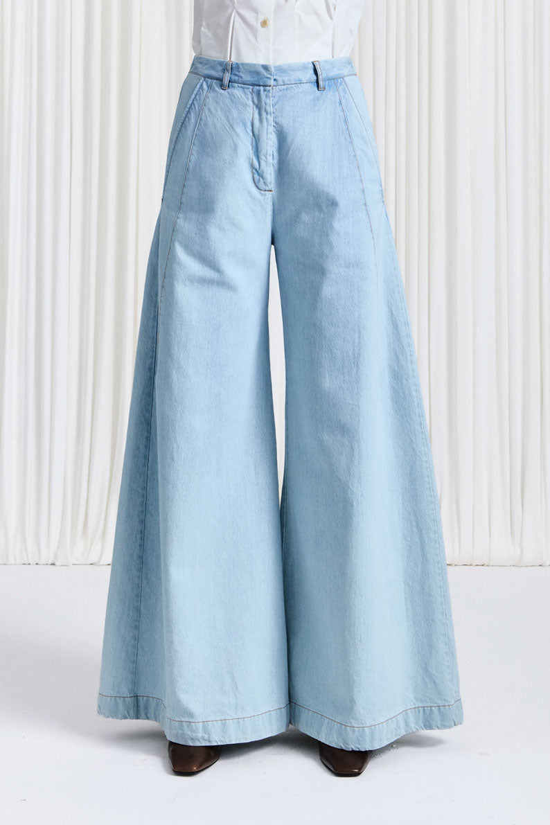 The Elara Jeans – Stonewash Denim Wide Leg Trousers | palmer//harding