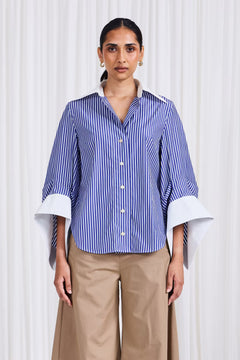 The Intention Shirt in Blue Striped Cotton Poplin - palmer//harding
