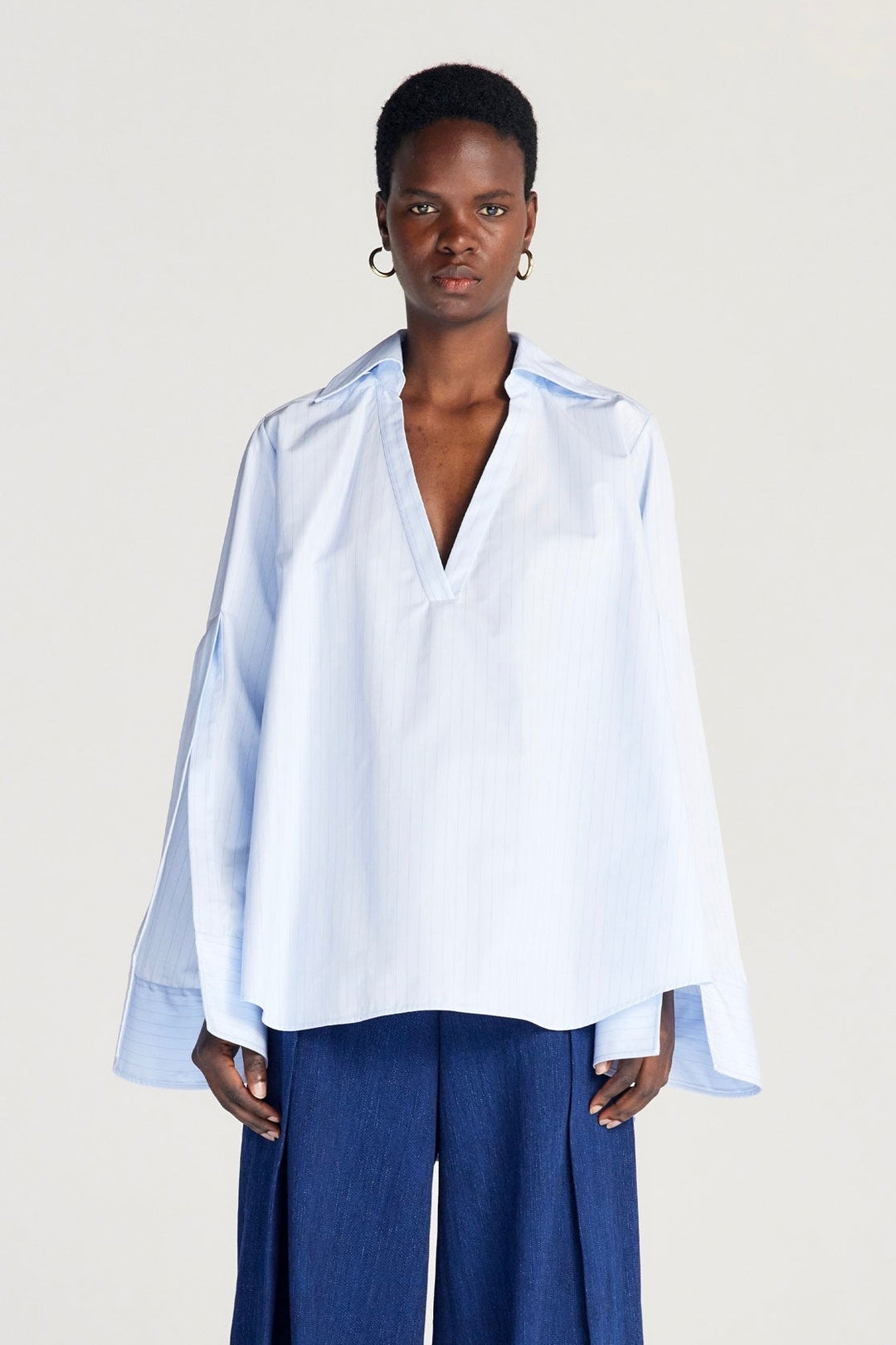 Chemise Fracture, chemise trapèze en coton bleu