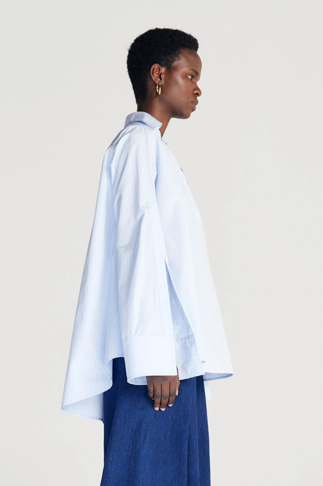 Chemise Fracture, chemise trapèze en coton bleu