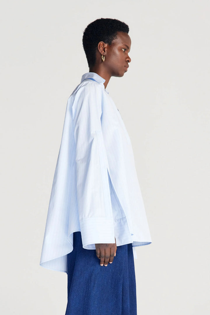 Chemise Fracture, chemise trapèze en coton bleu