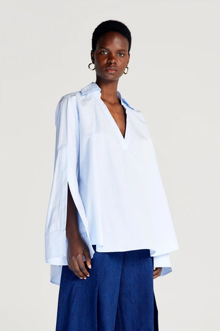 Chemise Fracture, chemise trapèze en coton bleu