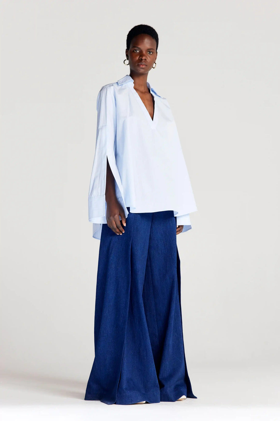 Chemise Fracture, chemise trapèze en coton bleu