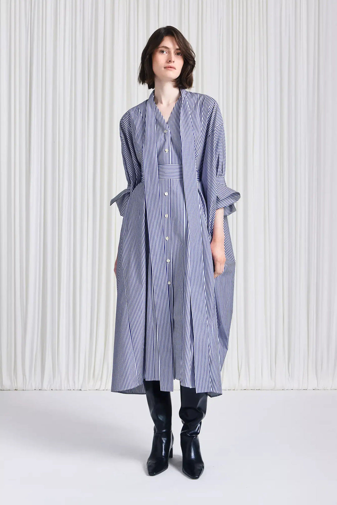 palmer harding shirt dress Palmer Harding April Striped Cotton-poplin Midi Shirt Dress In Navy