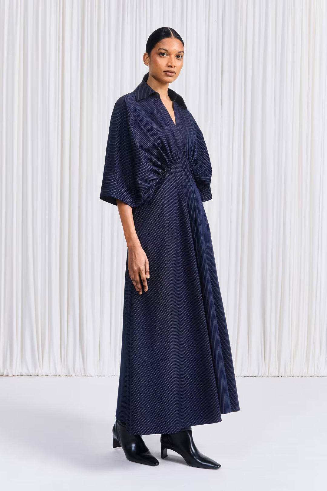 palmer harding shirt dress The Vessel Dress Navy Striped Cotton Midi Dress
