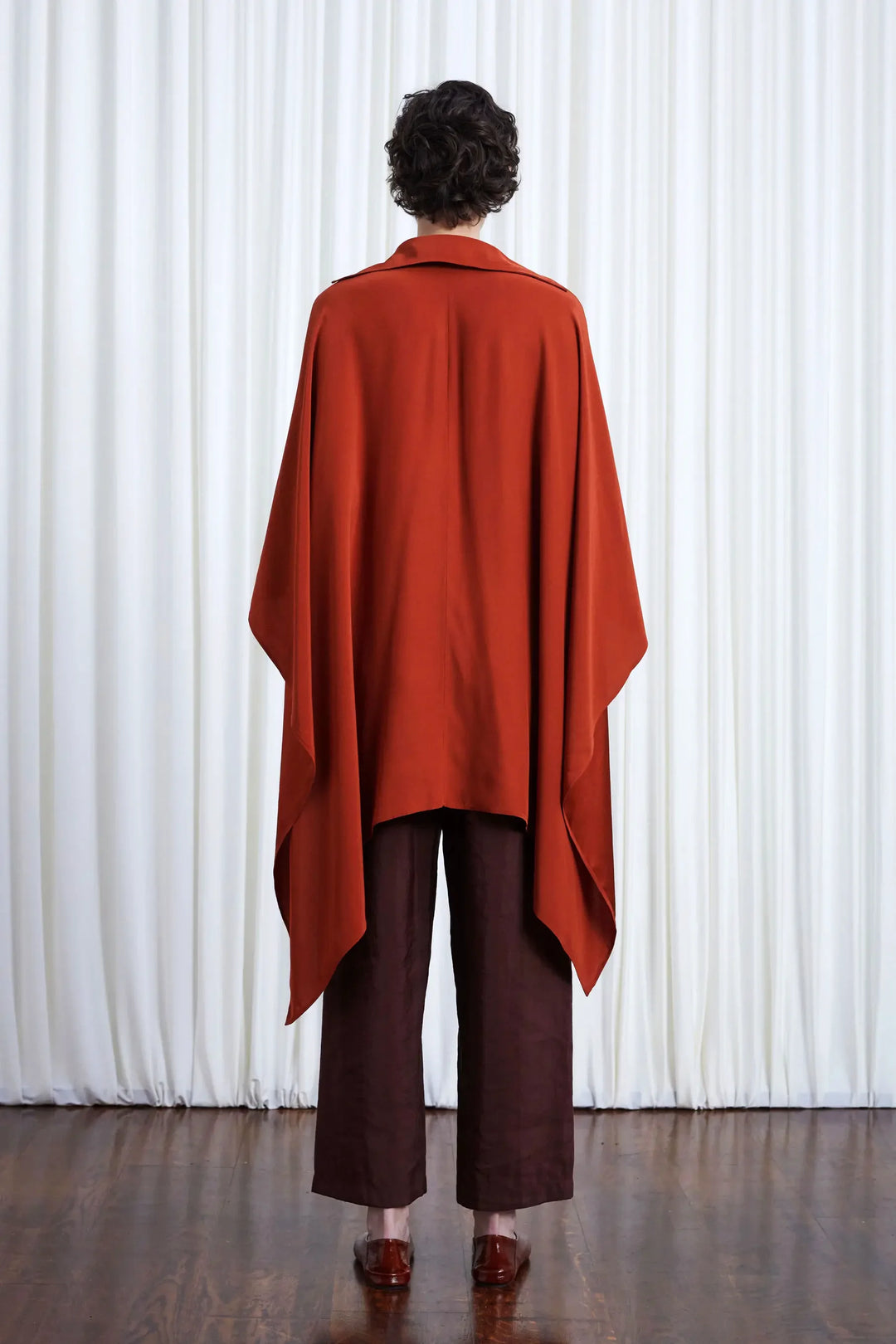 Resilient Shirt, rust crepe draped back fitted shirt