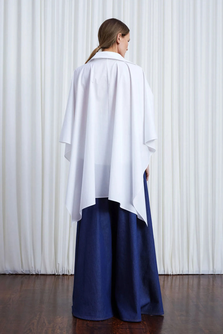 Resilient Shirt, white cotton draped back fitted shirt