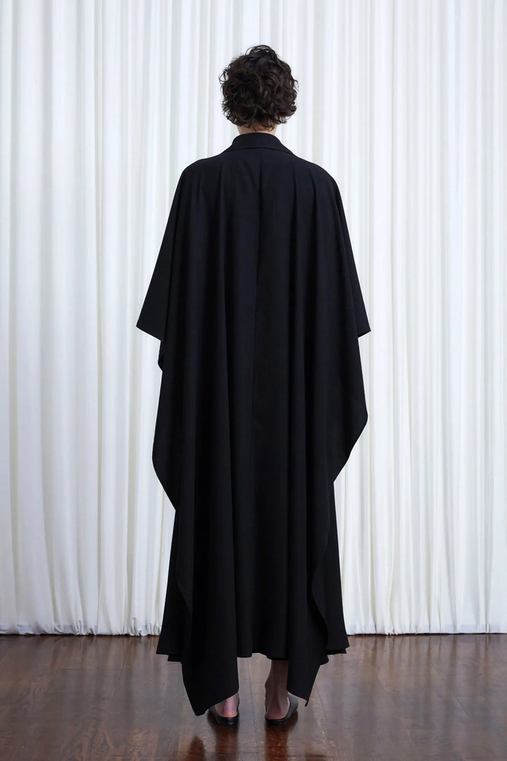 Resilient Dress, black crepe draped back dress