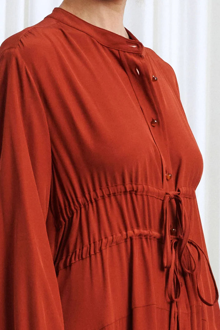 Clarity Dress, rust crepe maxi dress