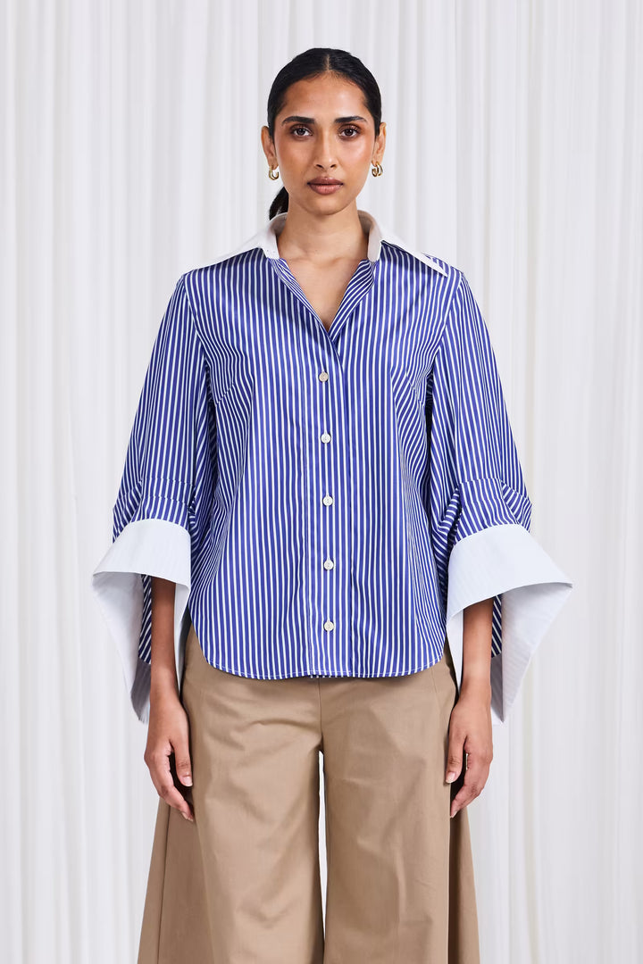 The Intention Shirt in Blue Striped Cotton Poplin - palmer//harding