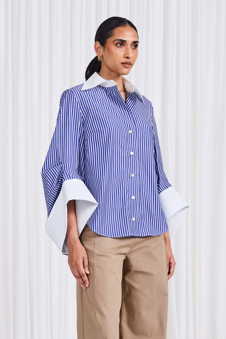 The Intention Shirt in Blue Striped Cotton Poplin - palmer//harding