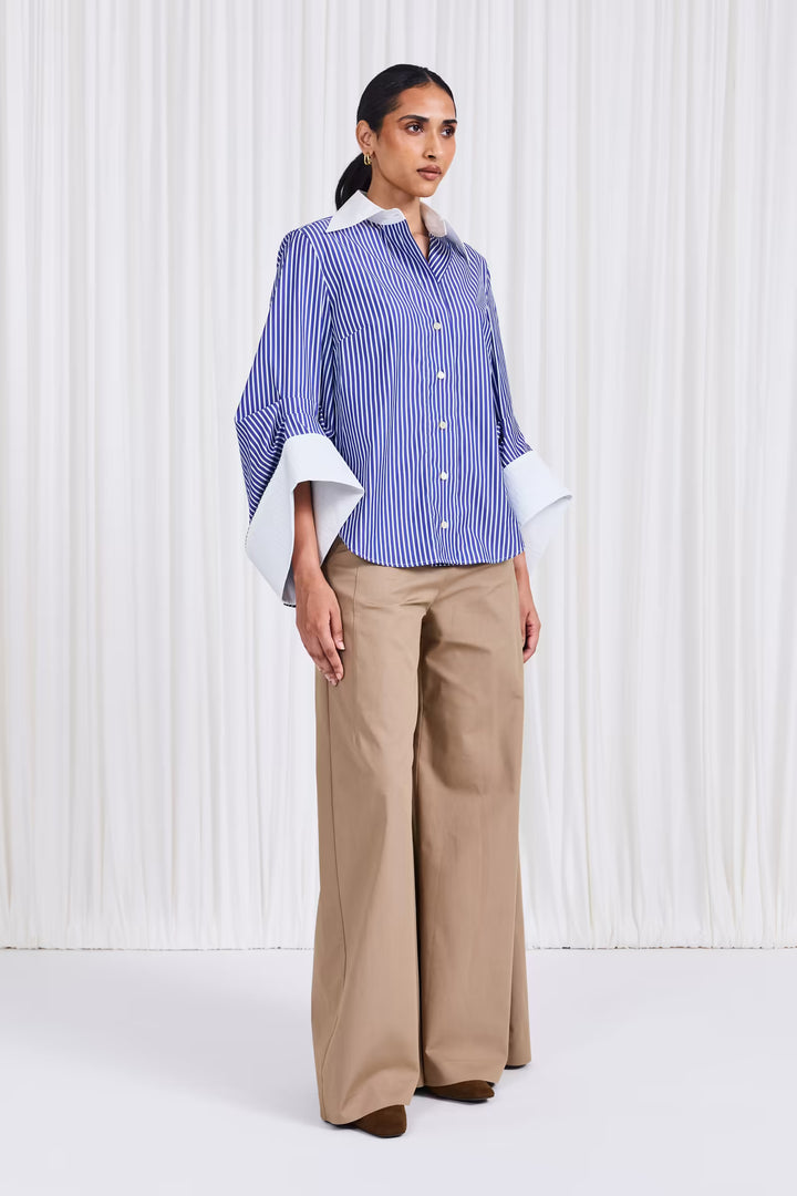 The Intention Shirt in Blue Striped Cotton Poplin - palmer//harding