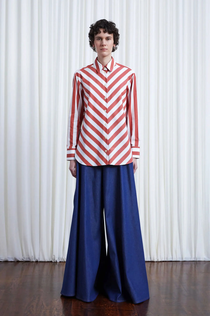 Lovers Shirt, red chevron stripe loose fit cotton shirt
