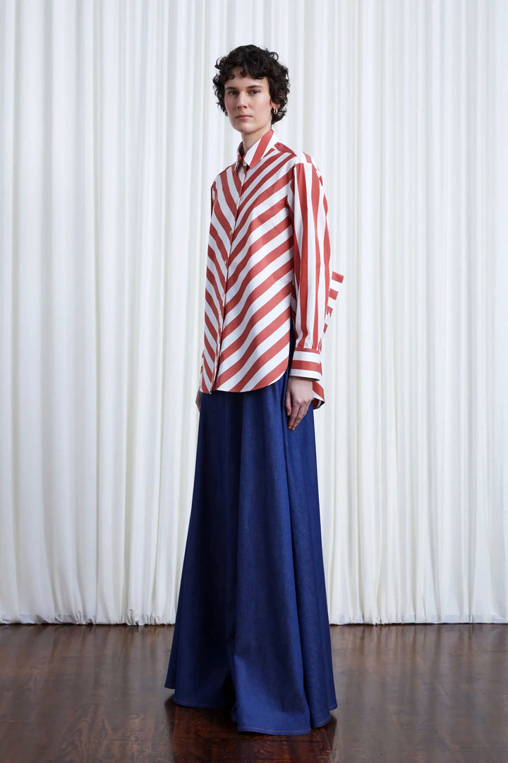 Lovers Shirt, red chevron stripe loose fit cotton shirt
