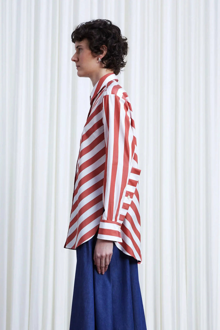 Lovers Shirt, red chevron stripe loose fit cotton shirt