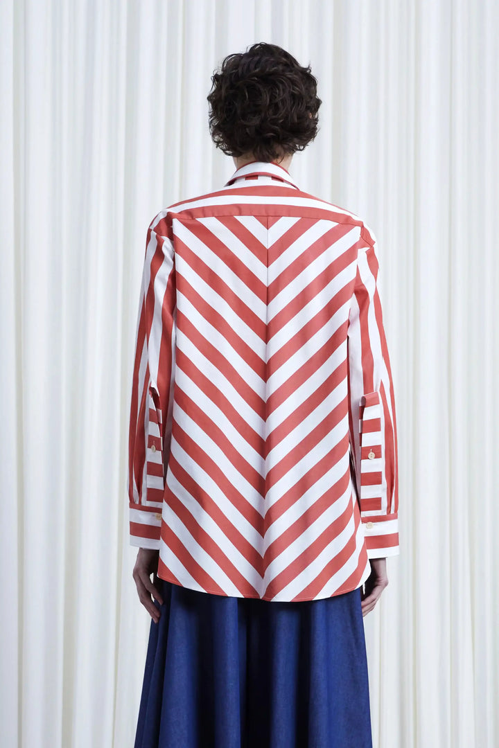 Lovers Shirt, red chevron stripe loose fit cotton shirt