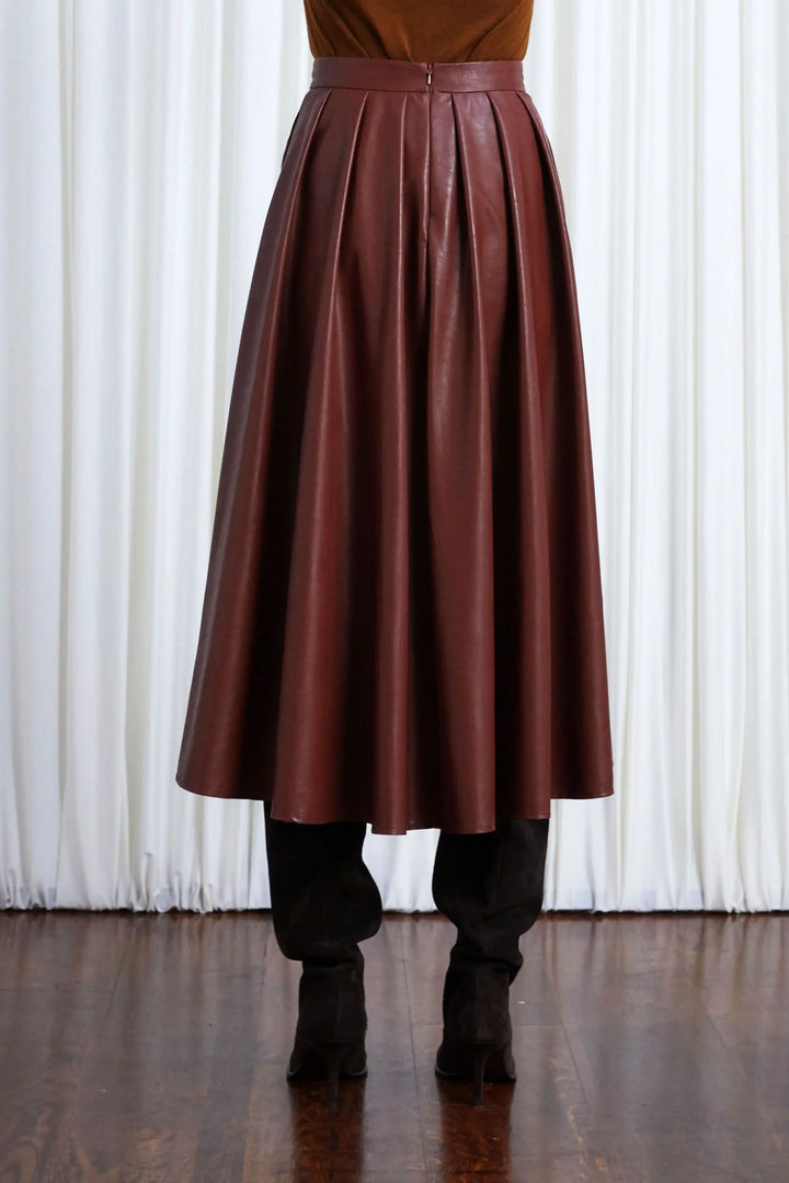 Gentle Collide Skirt, Mahogany Vegan Leather