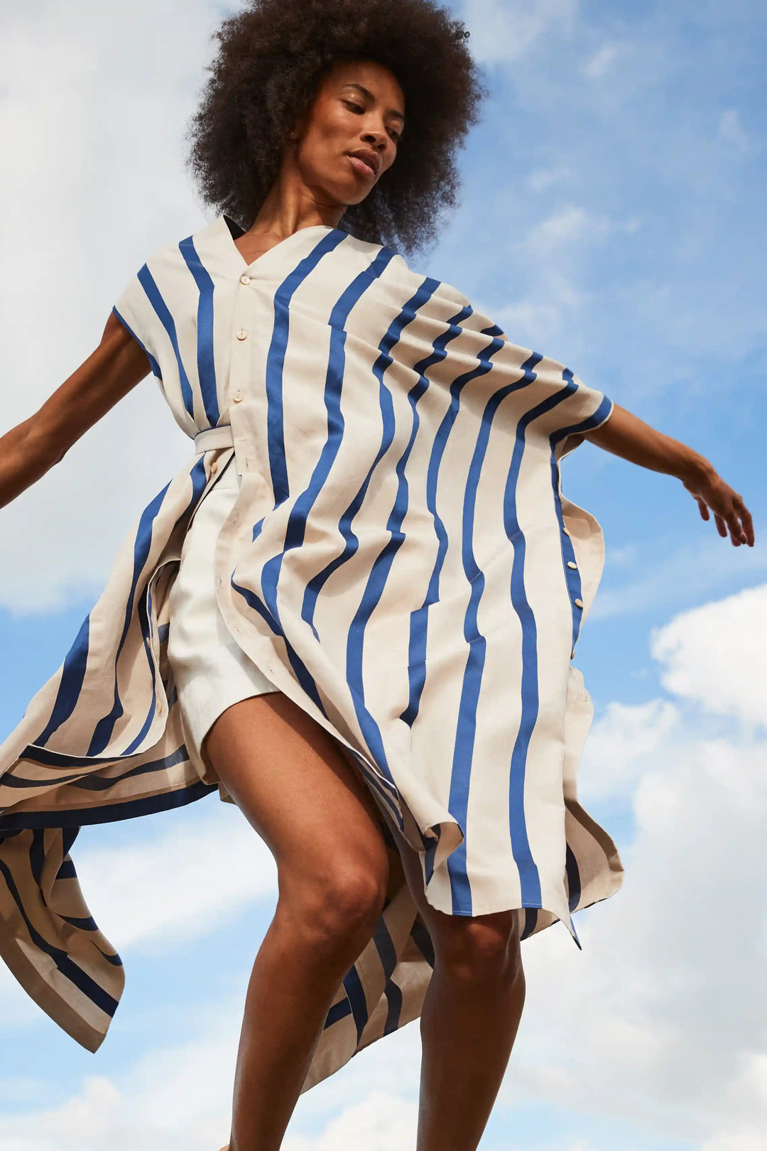 linen blue striped dress FRESNO Dress blue White stripes linen- cotton XL/XXL