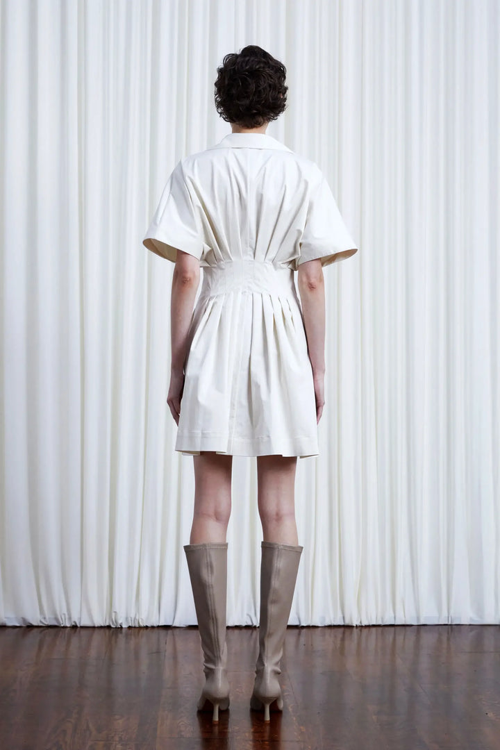Short Courage Dress, ivory cotton pleated waist tunic
