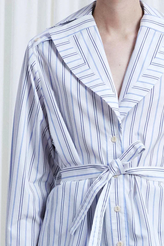 Refuge Shirt, striped cotton open lapel shirt