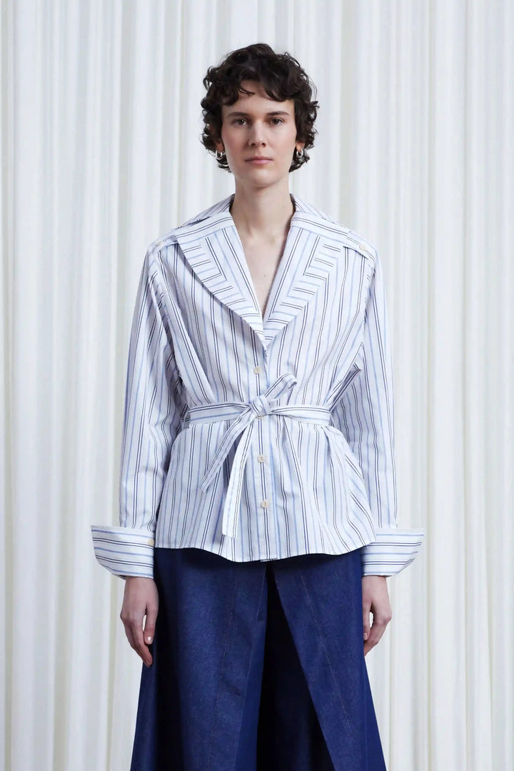 Refuge Shirt, striped cotton open lapel shirt