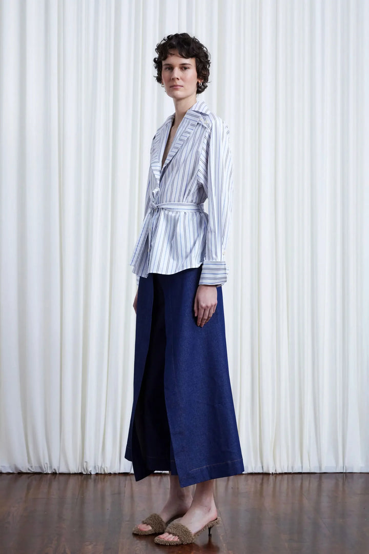 Refuge Shirt, striped cotton open lapel shirt