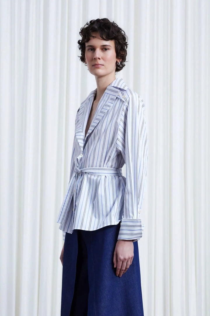 Refuge Shirt, striped cotton open lapel shirt
