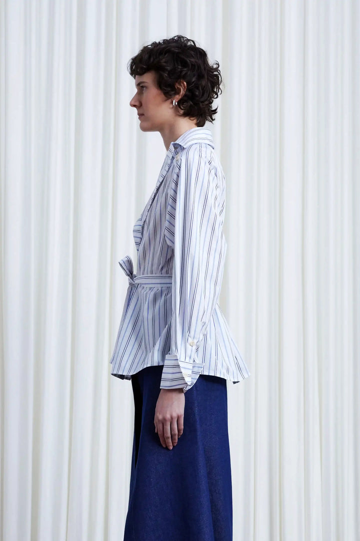 Refuge Shirt, striped cotton open lapel shirt