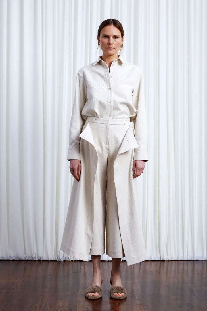 Refuge Culotte, ecru textured denim layered culotte