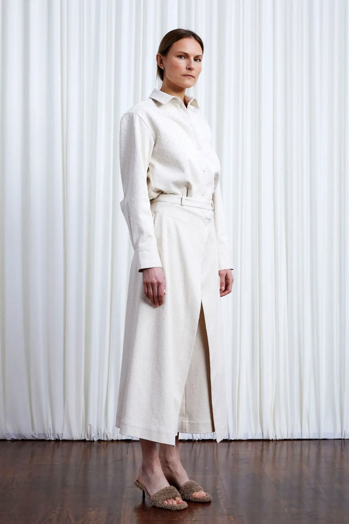 Refuge Culotte, ecru textured denim layered culotte