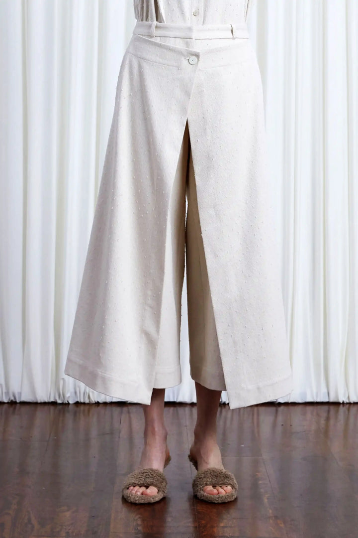 Refuge Culotte, ecru textured denim layered culotte