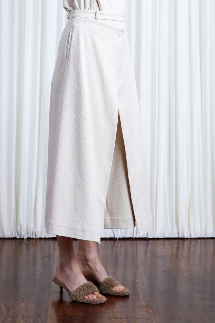 Refuge Culotte, ecru textured denim layered culotte