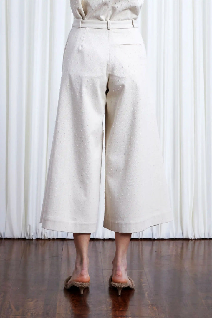 Refuge Culotte, ecru textured denim layered culotte