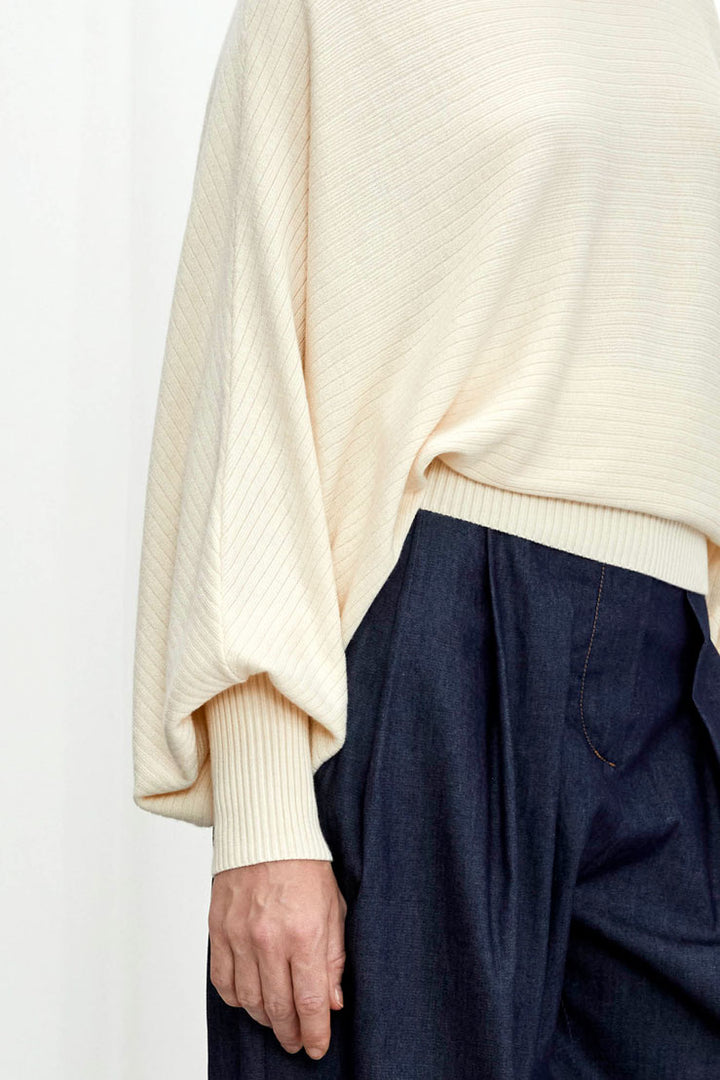 Hazy Jumper, cream draped knit top