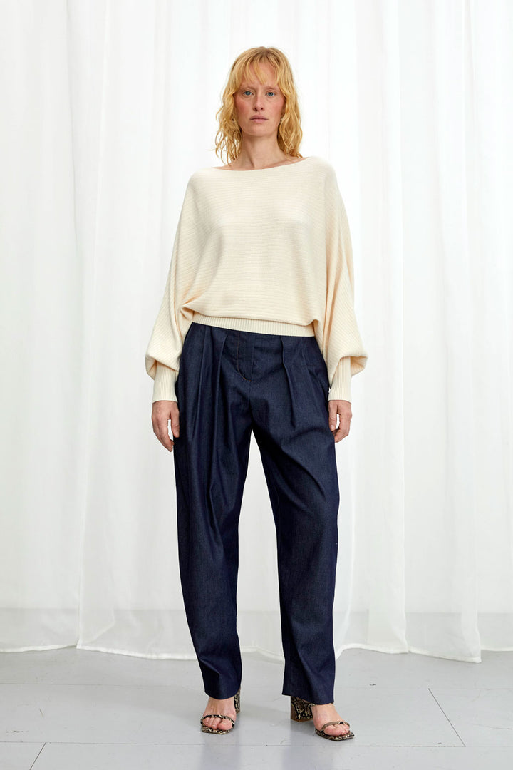 Hazy Jumper, cream draped knit top