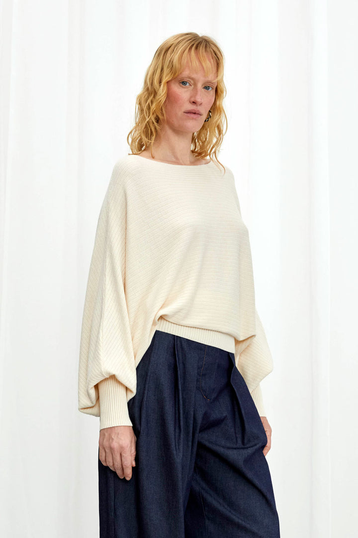 Hazy Jumper, cream draped knit top