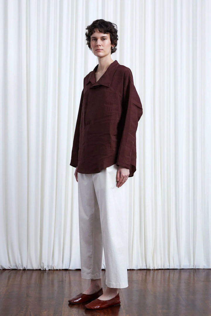 Sanctuary Shirt, oxblood habotai asymmetric collar shirt