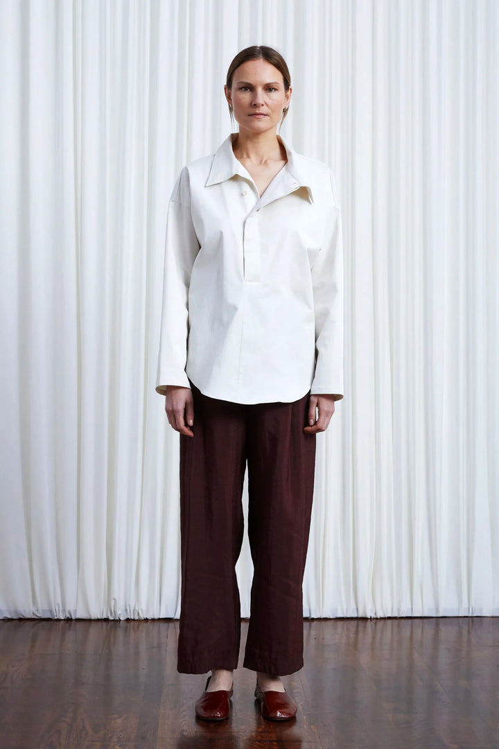 Sanctuary Shirt, ivory cotton asymmetric collar shirt