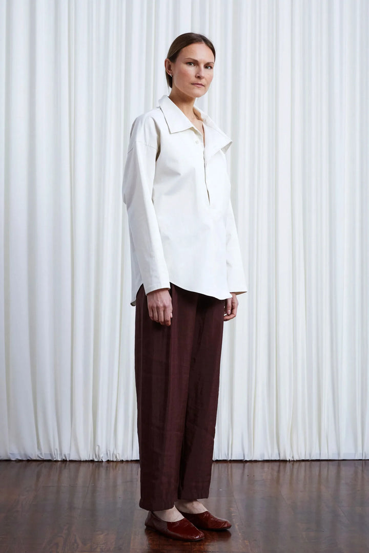 Sanctuary Shirt, ivory cotton asymmetric collar shirt