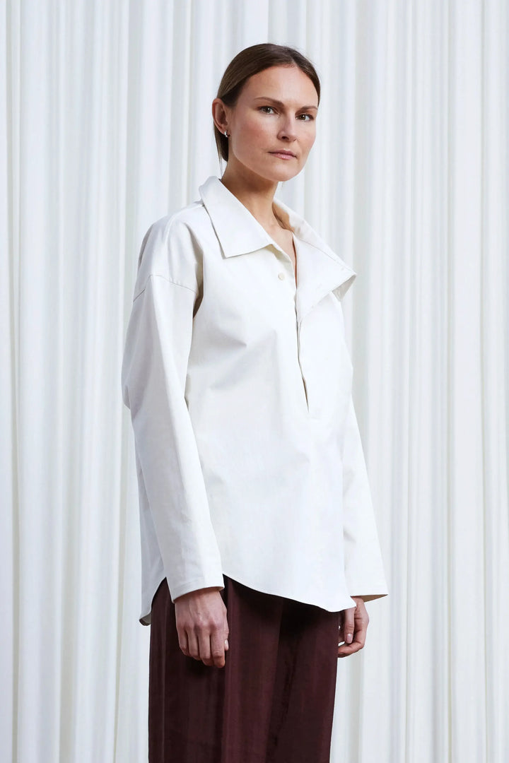 Sanctuary Shirt, ivory cotton asymmetric collar shirt