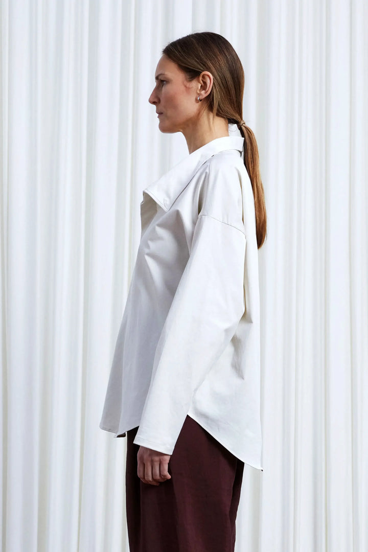 Sanctuary Shirt, ivory cotton asymmetric collar shirt