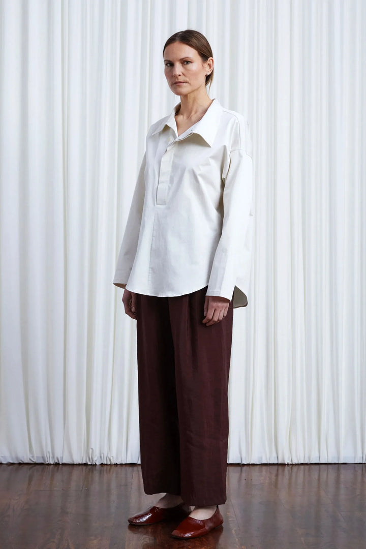 Sanctuary Shirt, ivory cotton asymmetric collar shirt