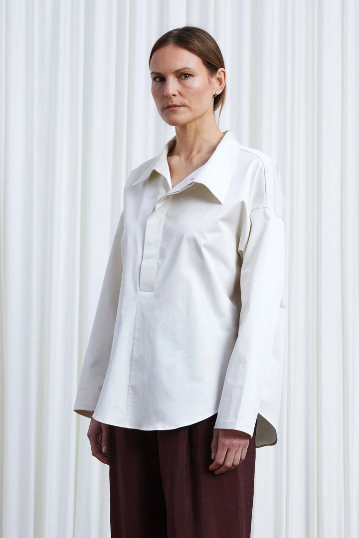 Sanctuary Shirt, ivory cotton asymmetric collar shirt