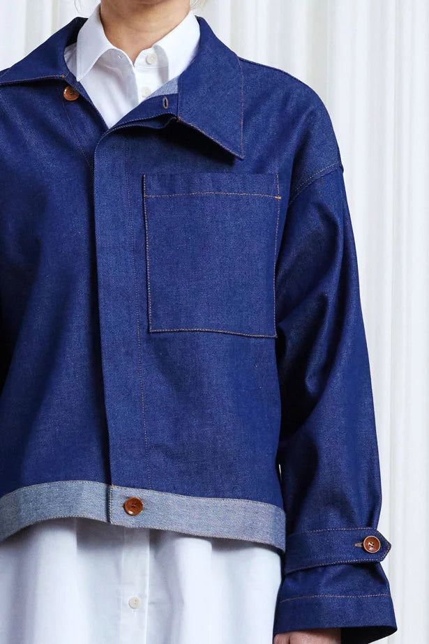 Sanctuary Jacket, indigo denim asymmetric boxy jacket