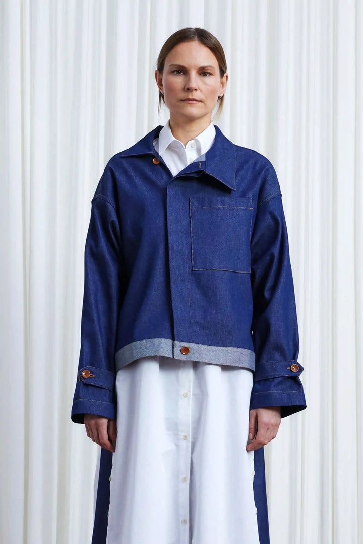 Sanctuary Jacket, indigo denim asymmetric boxy jacket