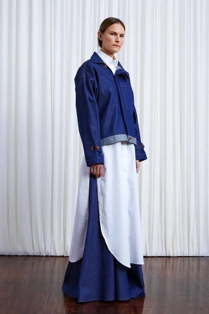 Sanctuary Jacket, indigo denim asymmetric boxy jacket