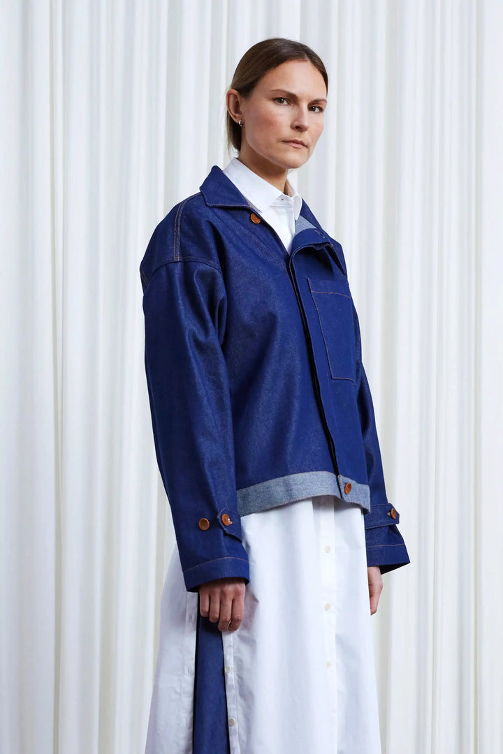 Sanctuary Jacket, indigo denim asymmetric boxy jacket